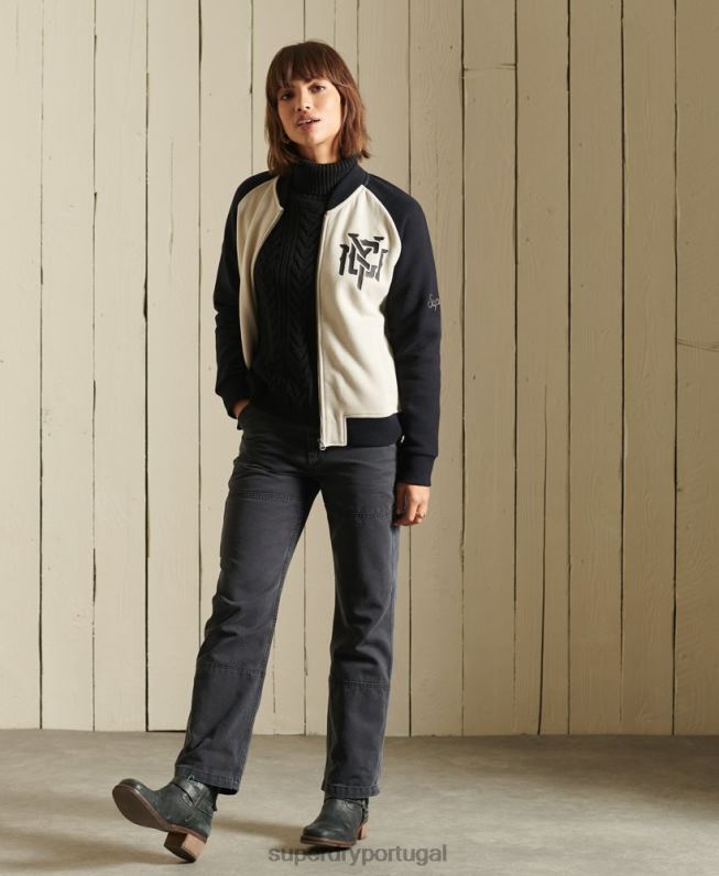 jaqueta bomber de jérsei de linhas cruzadas mulheres cinza claro roupas Superdry 2208H5825