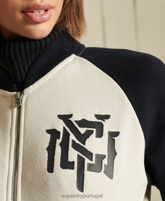 jaqueta bomber de jérsei de linhas cruzadas mulheres cinza claro roupas Superdry 2208H5825