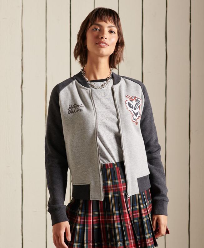 jaqueta bomber de jérsei de linhas cruzadas mulheres cinza roupas Superdry 2208H5839