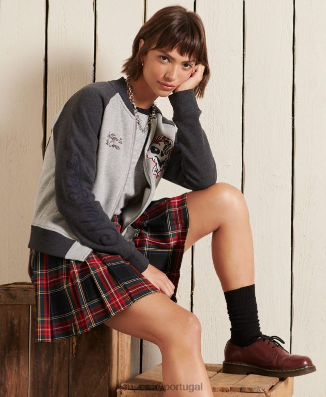 jaqueta bomber de jérsei de linhas cruzadas mulheres cinza roupas Superdry 2208H5839