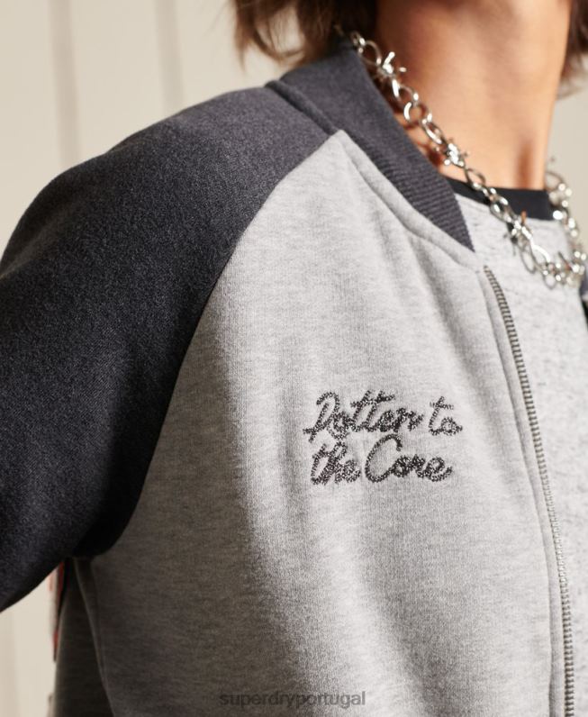 jaqueta bomber de jérsei de linhas cruzadas mulheres cinza roupas Superdry 2208H5839