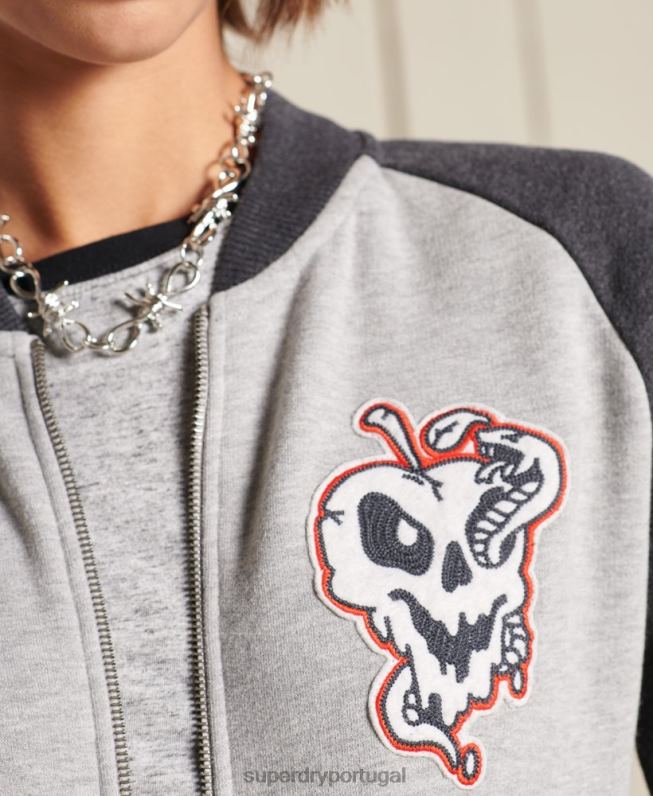 jaqueta bomber de jérsei de linhas cruzadas mulheres cinza roupas Superdry 2208H5839