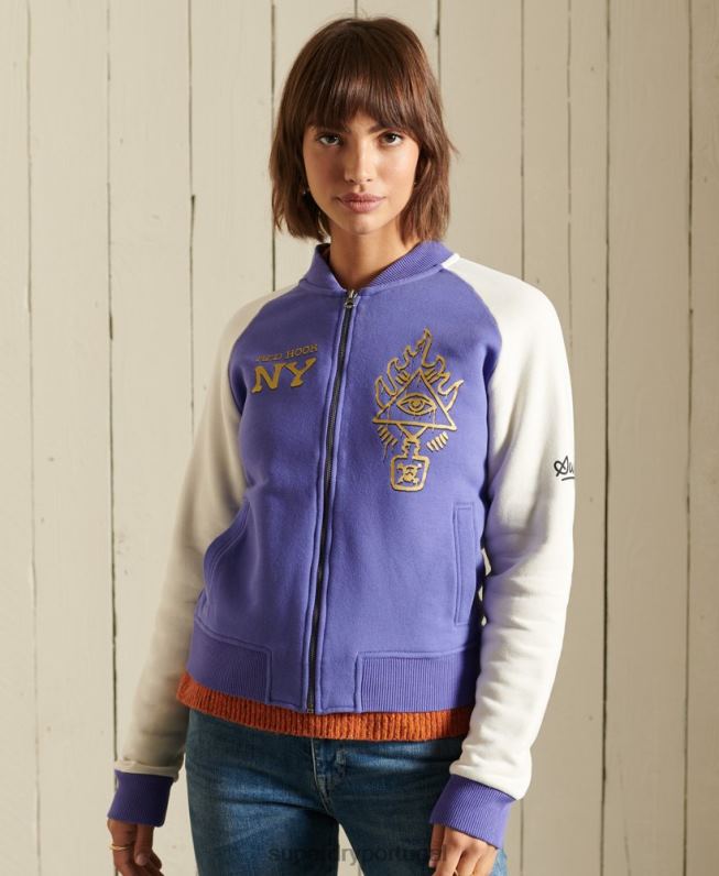jaqueta bomber de jérsei de linhas cruzadas mulheres roxo roupas Superdry 2208H5826