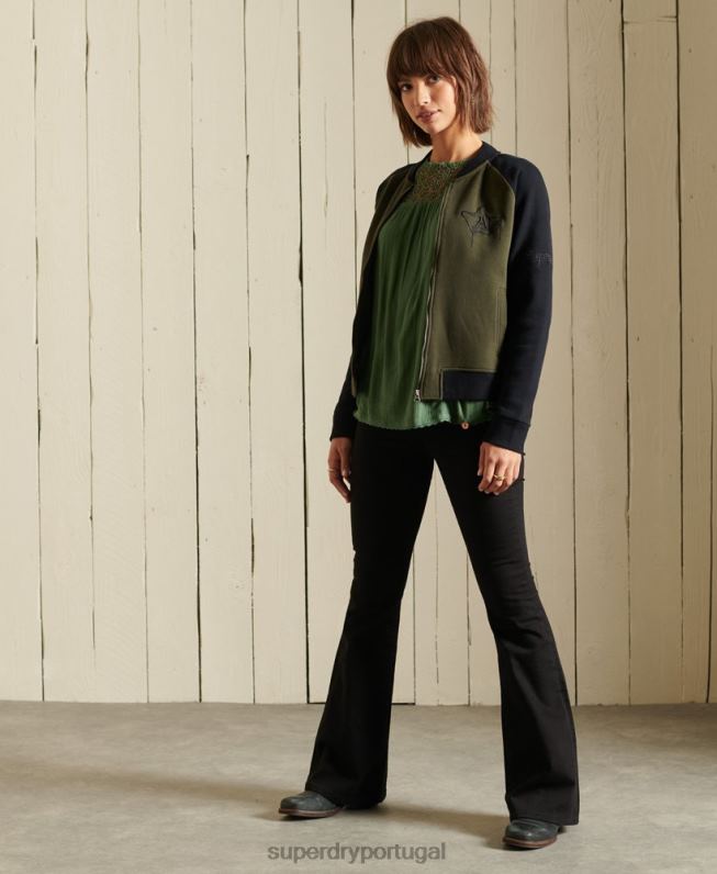 jaqueta bomber de jérsei de linhas cruzadas mulheres verde roupas Superdry 2208H5827