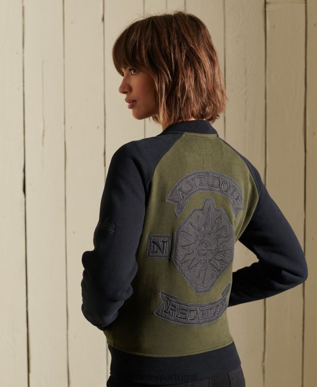 jaqueta bomber de jérsei de linhas cruzadas mulheres verde roupas Superdry 2208H5827