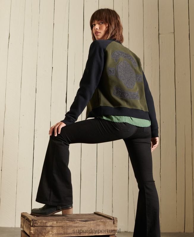 jaqueta bomber de jérsei de linhas cruzadas mulheres verde roupas Superdry 2208H5827