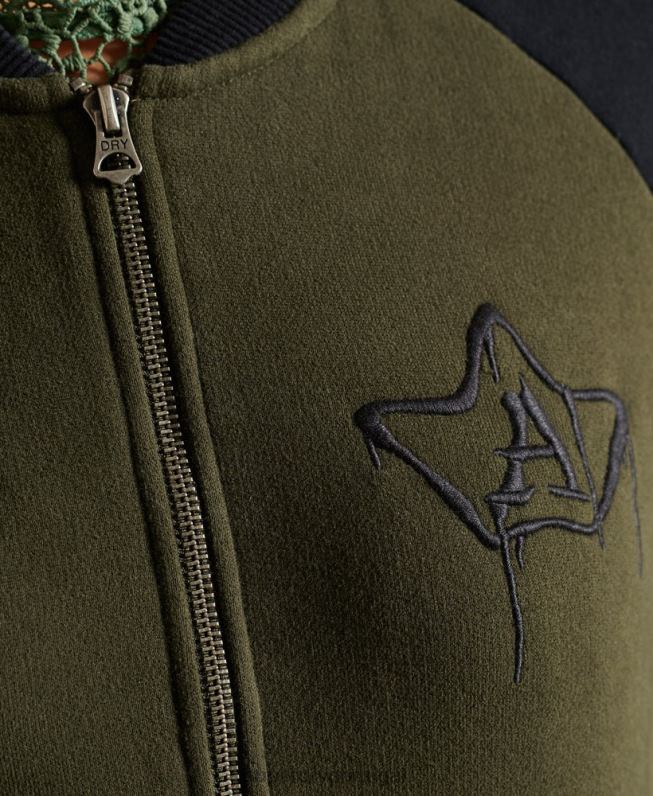 jaqueta bomber de jérsei de linhas cruzadas mulheres verde roupas Superdry 2208H5827