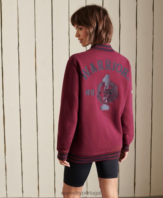 jaqueta bomber de jérsei universitário oversized mulheres roxo roupas Superdry 2208H5922