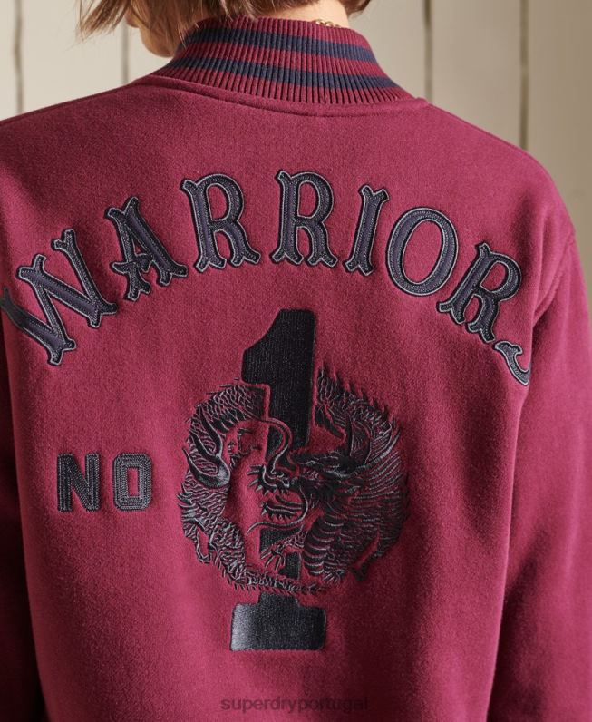 jaqueta bomber de jérsei universitário oversized mulheres roxo roupas Superdry 2208H5922