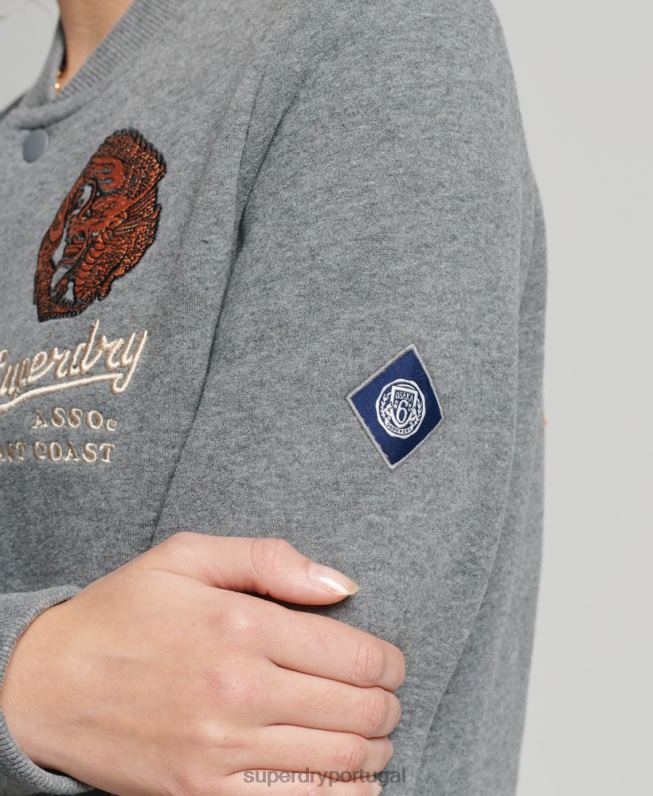 jaqueta bomber jersey colegial mulheres cinza roupas Superdry 2208H5881