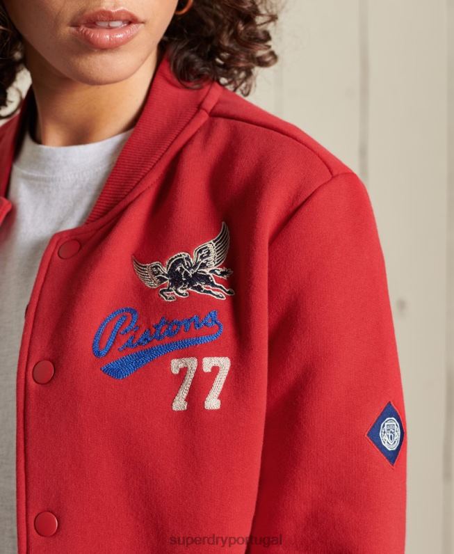 jaqueta bomber jersey colegial mulheres vermelho roupas Superdry 2208H6003
