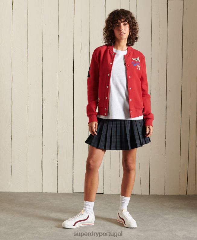 jaqueta bomber jersey colegial mulheres vermelho roupas Superdry 2208H6003