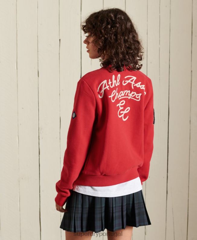 jaqueta bomber jersey colegial mulheres vermelho roupas Superdry 2208H6003