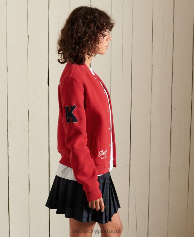 jaqueta bomber jersey colegial mulheres vermelho roupas Superdry 2208H6003