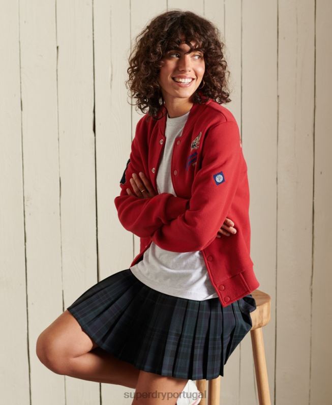 jaqueta bomber jersey colegial mulheres vermelho roupas Superdry 2208H6003
