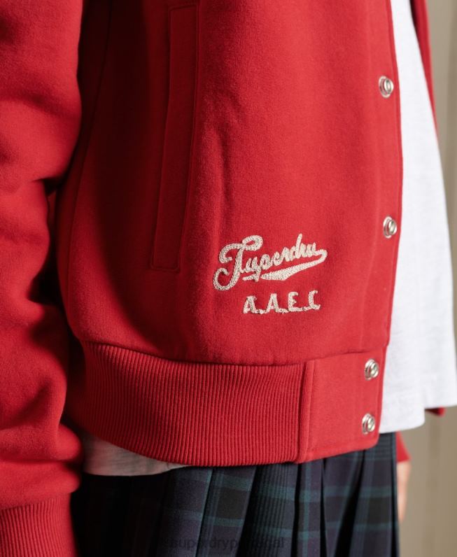 jaqueta bomber jersey colegial mulheres vermelho roupas Superdry 2208H6003