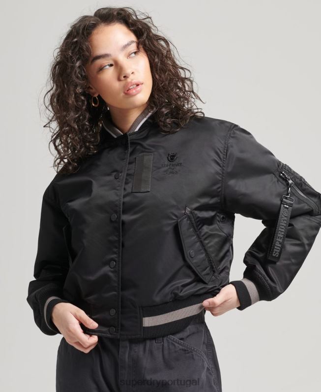 jaqueta bomber ma-1 oportunista mulheres preto roupas Superdry 2208H5661