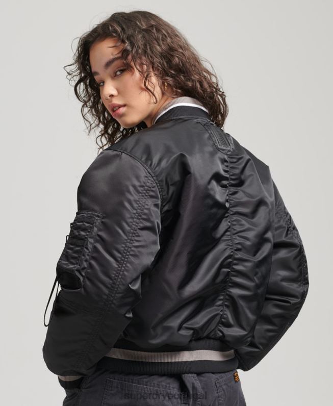jaqueta bomber ma-1 oportunista mulheres preto roupas Superdry 2208H5661
