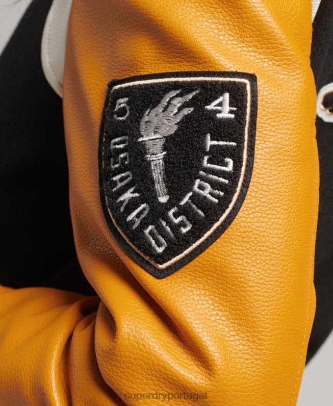 jaqueta bomber pu de lã do time do colégio mulheres preto roupas Superdry 2208H5467