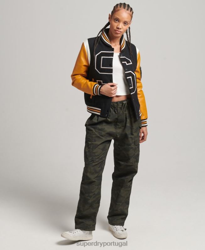 jaqueta bomber pu de lã do time do colégio mulheres preto roupas Superdry 2208H5467