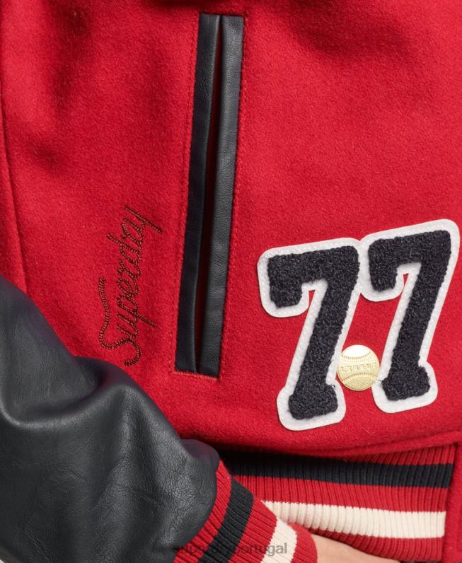 jaqueta bomber remendada do time do colégio mulheres vermelho roupas Superdry 2208H5471