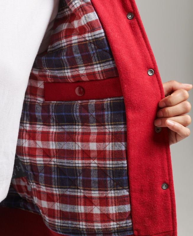 jaqueta bomber remendada do time do colégio mulheres vermelho roupas Superdry 2208H5471