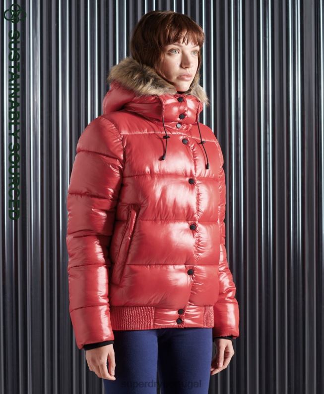 jaqueta bomber toya brilho mulheres vermelho roupas Superdry 2208H5739