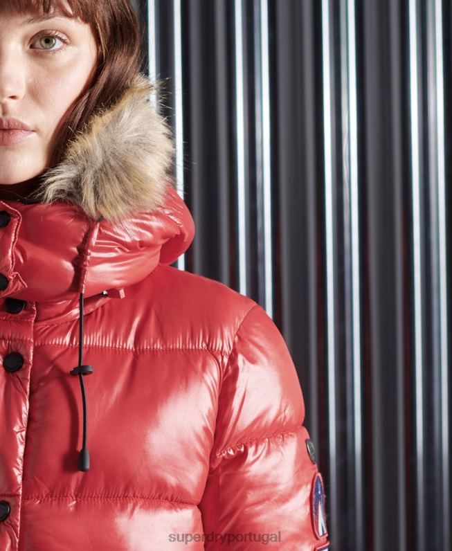 jaqueta bomber toya brilho mulheres vermelho roupas Superdry 2208H5739