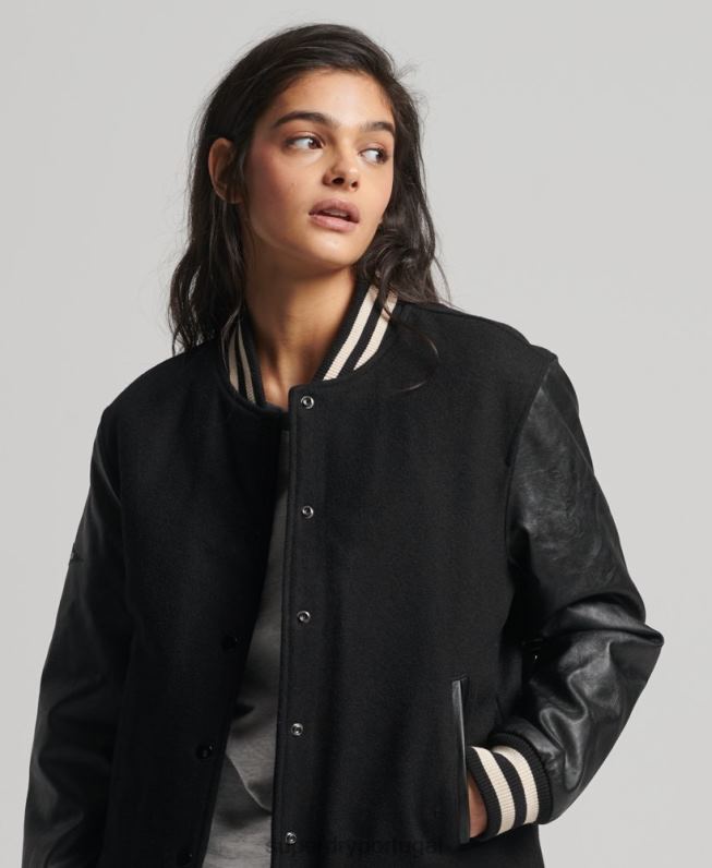 jaqueta bomber universitária mulheres cinza escuro roupas Superdry 2208H5409