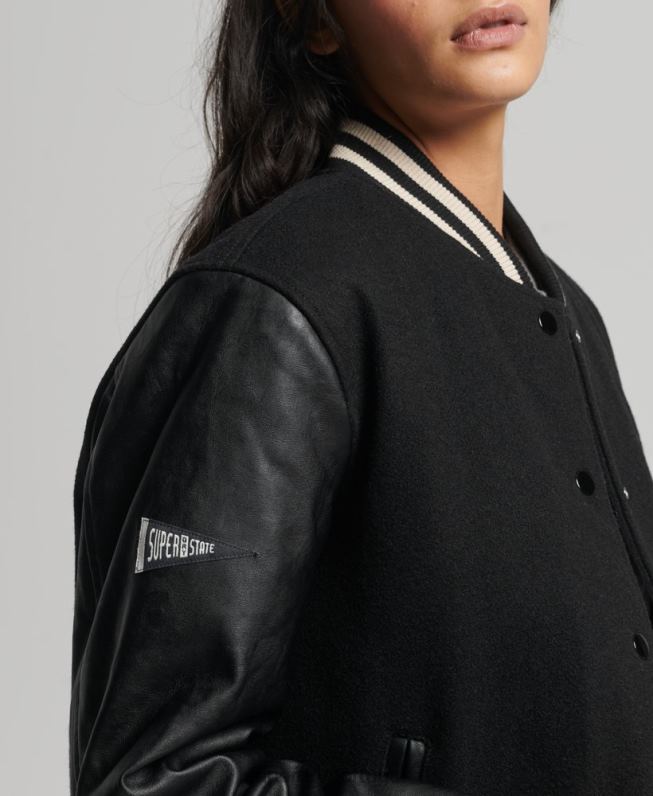 jaqueta bomber universitária mulheres cinza escuro roupas Superdry 2208H5409