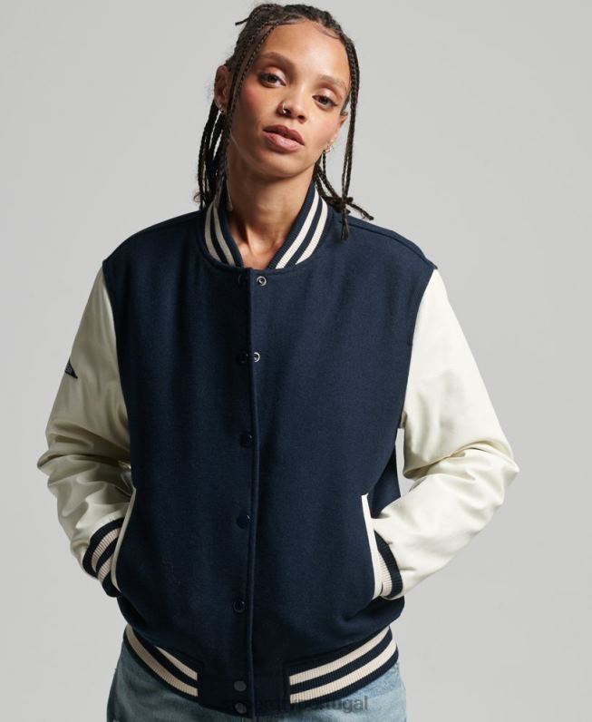 jaqueta bomber universitária mulheres marinha roupas Superdry 2208H3784
