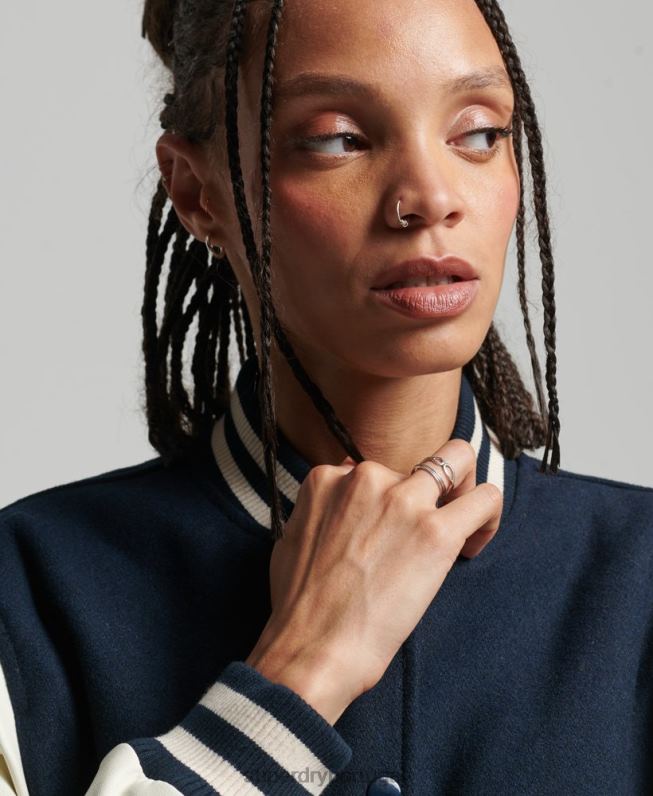 jaqueta bomber universitária mulheres marinha roupas Superdry 2208H3784
