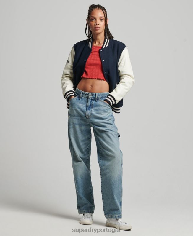 jaqueta bomber universitária mulheres marinha roupas Superdry 2208H3784