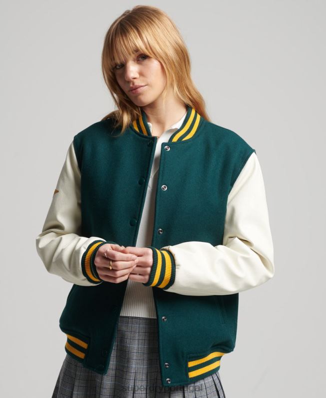 jaqueta bomber universitária mulheres verde roupas Superdry 2208H5636
