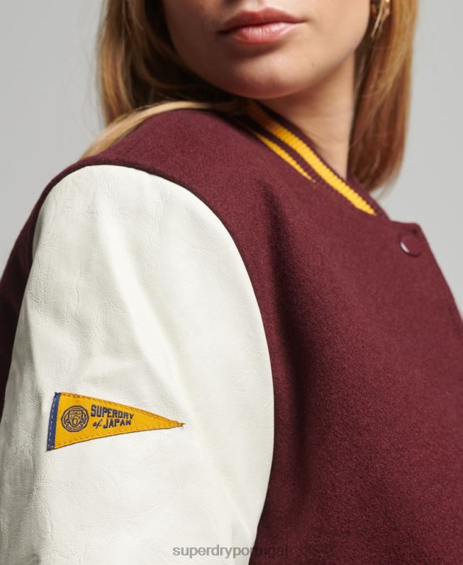 jaqueta bomber universitária mulheres vermelho roupas Superdry 2208H5419