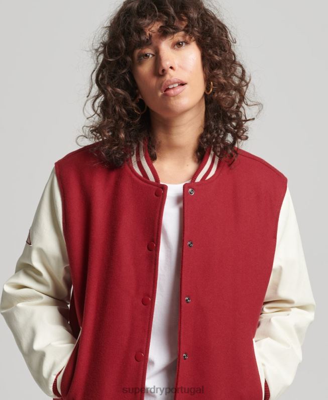 jaqueta bomber universitária mulheres vermelho roupas Superdry 2208H5427