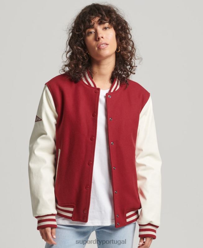 jaqueta bomber universitária mulheres vermelho roupas Superdry 2208H5427