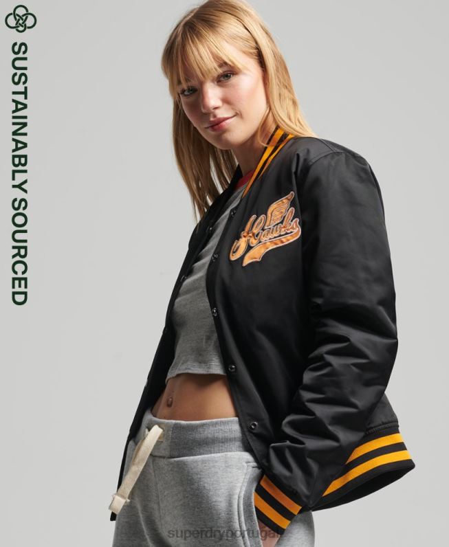 jaqueta bomber vintage mulheres preto roupas Superdry 2208H5492