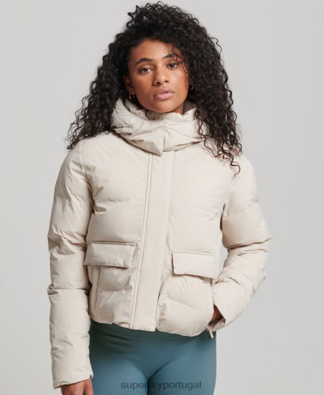 jaqueta boxy puffer trem mulheres bege roupas Superdry 2208H5548