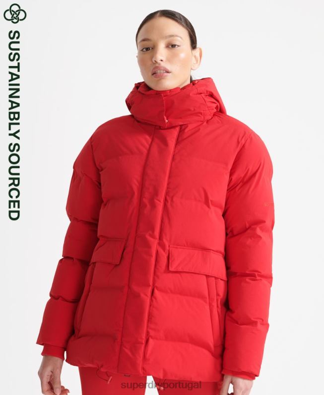 jaqueta boxy puffer trem mulheres vermelho roupas Superdry 2208H5729