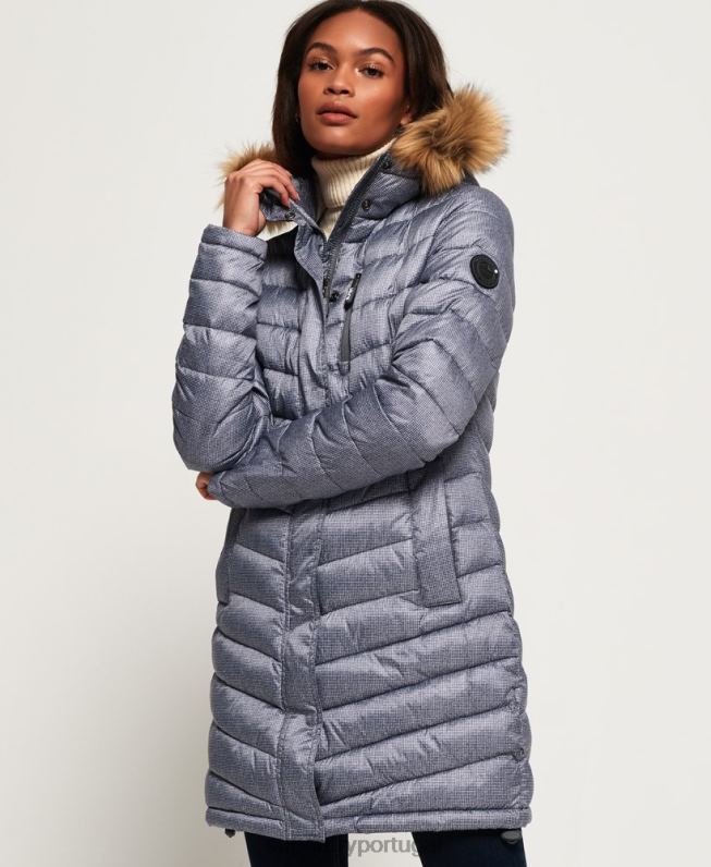 jaqueta chevron super fuji de pele sintética mulheres cinza claro roupas Superdry 2208H3829