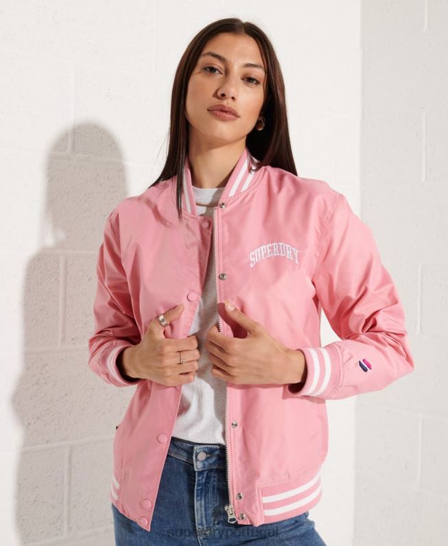 jaqueta clássica de beisebol do time do colégio mulheres rosa roupas Superdry 2208H5582