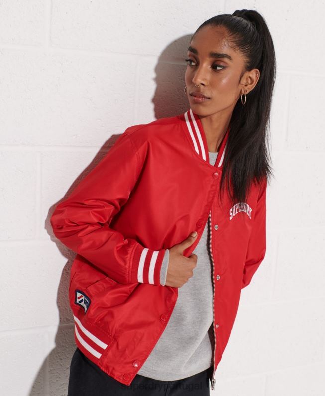 jaqueta clássica de beisebol do time do colégio mulheres vermelho roupas Superdry 2208H5482