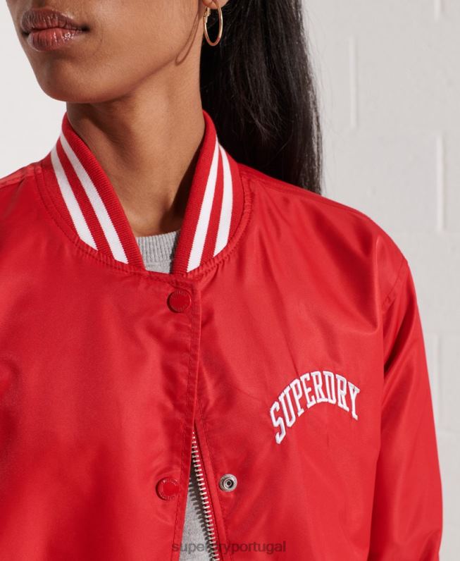 jaqueta clássica de beisebol do time do colégio mulheres vermelho roupas Superdry 2208H5482