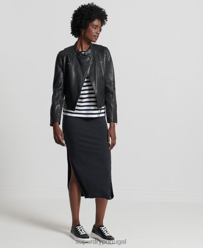 jaqueta clássica de corrida de couro mulheres preto roupas Superdry 2208H3717