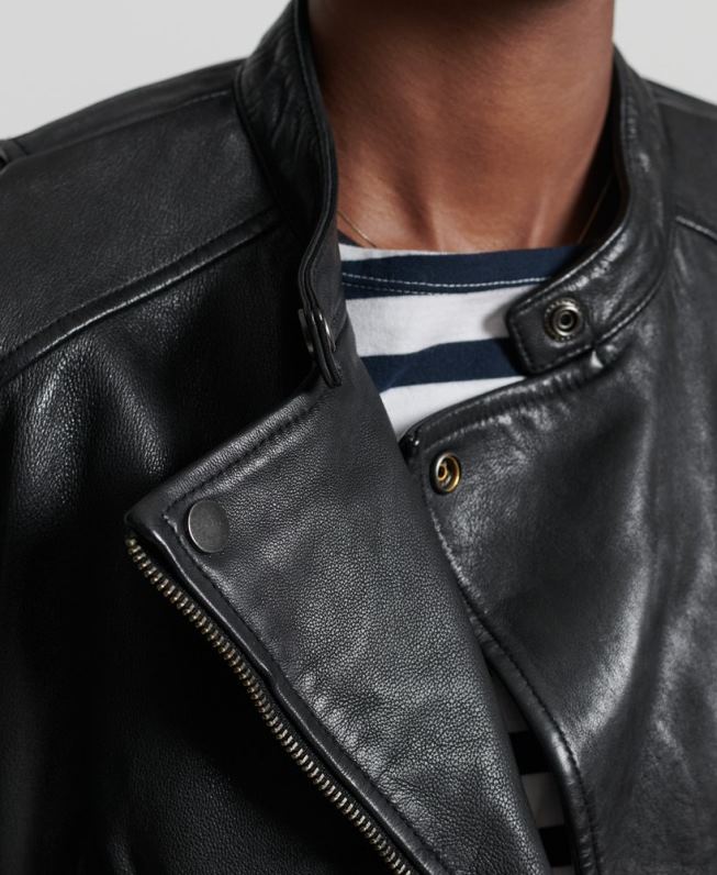 jaqueta clássica de corrida de couro mulheres preto roupas Superdry 2208H3717