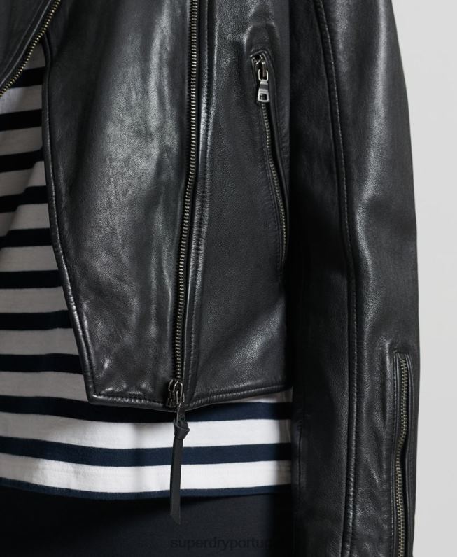 jaqueta clássica de corrida de couro mulheres preto roupas Superdry 2208H3717