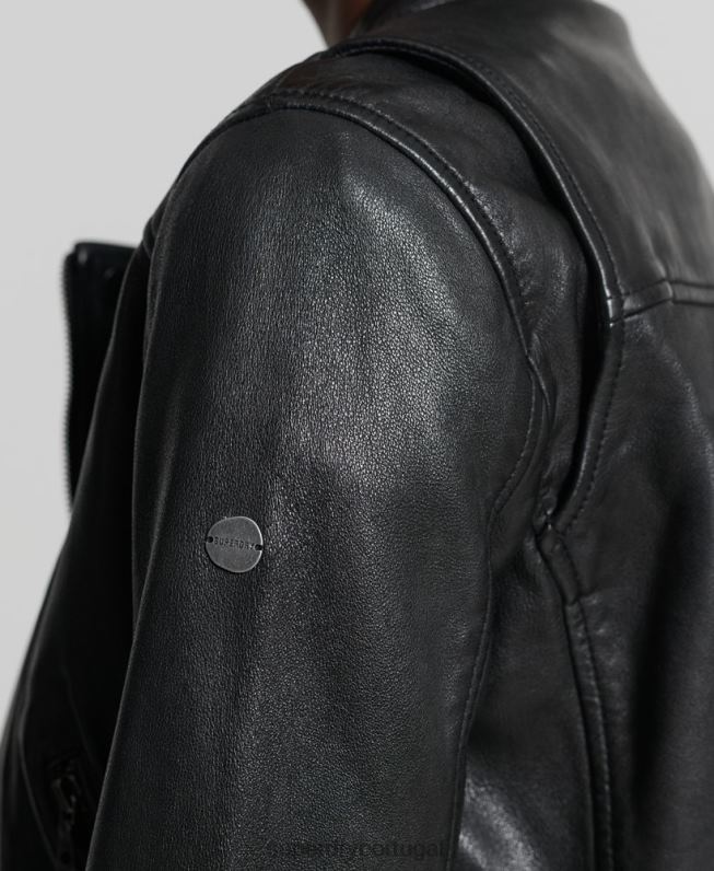 jaqueta clássica de corrida de couro mulheres preto roupas Superdry 2208H3717