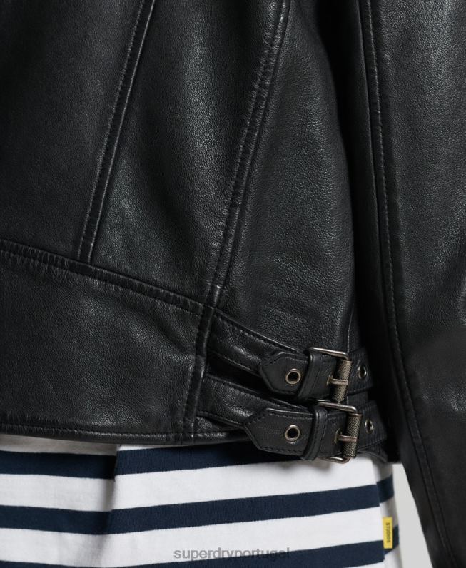 jaqueta clássica de corrida de couro mulheres preto roupas Superdry 2208H3717