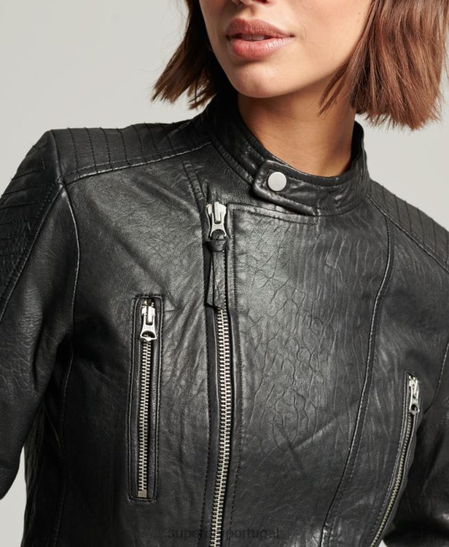 jaqueta clássica de corrida de couro mulheres preto roupas Superdry 2208H5410